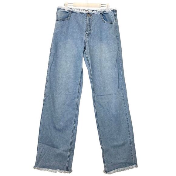Mistress Rocks Frayed Low Rise Straight Leg In Awe Light Wash Denim Jeans Small - Picture 1 of 5